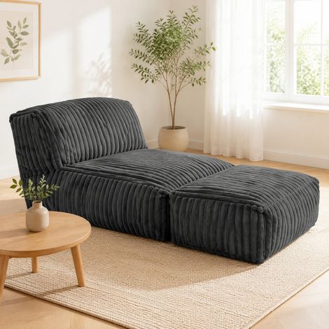 Sofá cama de suelo modular 160 x 80 x 66 cm de franela gris oscuro DESVIAE (1/5)