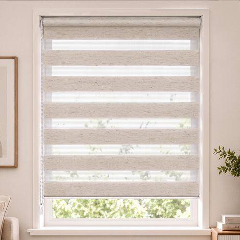 VOUNOT Day and Night Zebra Roller Blinds No Drill, 100x150cm Linen