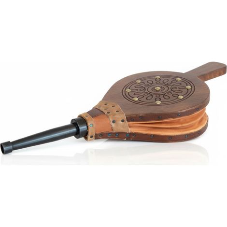 Soufflet en bois et cuir, gravé au feu, 45 cm  Soufflet manuel pour cheminée et barbecue (1/5)