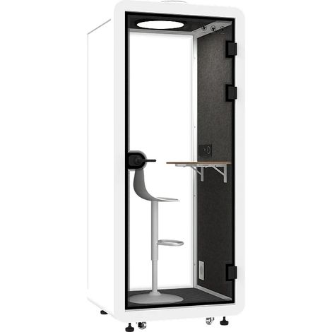 Cabine acoustique en aluminium et verre trempé - 1 personne - Avec mobilier - Blanc - NABARU