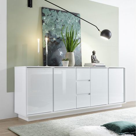 Moderne Anrichte 210cm, 4 Türen, 3 Schubladen, weiß hochglanz Maine Ice (1/5)