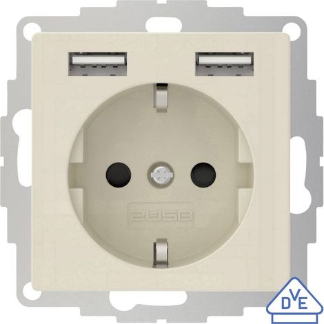 2USB 2U-449290 Prise de courant encastrable norme VDE, avec USB, sécurité enfants IP20 blanc crème, effet brillant (1/4)