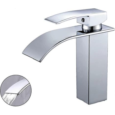 Wasserfall-Badezimmerarmatur, verchromte einteilige Mischbatterie für Waschbecken (1/5)