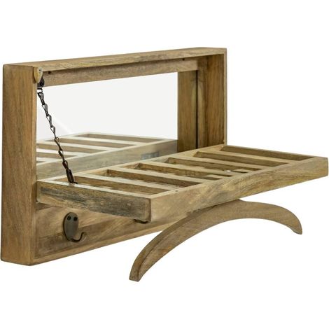 Porte-manteau en bois de manguier avec miroir Marley (1/5)