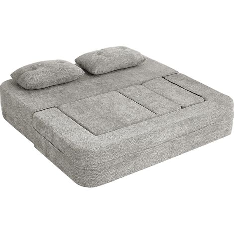 Sofá cama modular de tela gris claro sin montaje con sillón y bolsillos laterales (1/5)