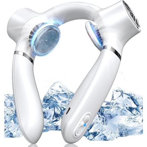 Ventilatore da collo portatile, ventilatore palmare USB, mini ventilatore, 3 velocità, adatto per esterni, cucina, ufficio, campeggio, bianco - Crezuo