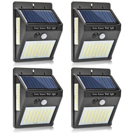 Lampes solaires pour extérieur avec détecteur de mouvement, 4 Pack 100LED Lumière Solaire IP65 Etanche 1200mAh Projecteur Extérieur, Éclairage Mural de Sécurité sans Fil pour Jardin (1/5)