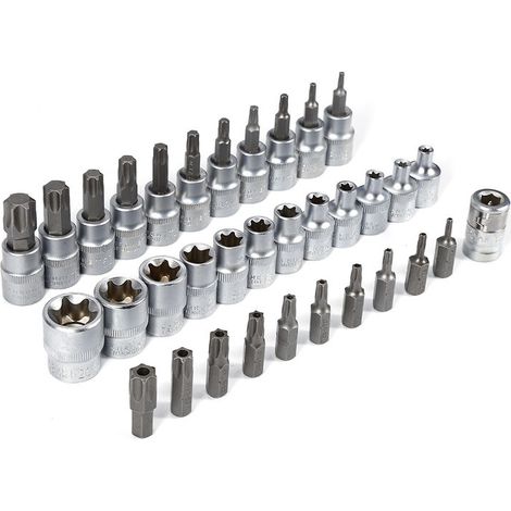 Coffret 34 Pièces Douilles et Embouts Femelle et Mâle en Acier,Clés à Douille Torx Clés à Douille 34 Pcs Embout (1/5)