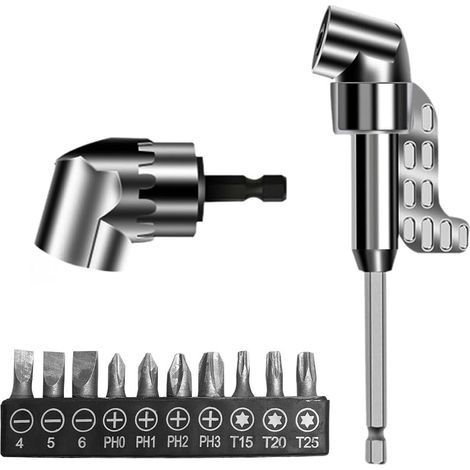 Adaptateur de visseuse d'angle à 105° - Embout de perçage d'angle - Hub avec embout de tournevis multifonction - Tige hexagonale de 1/4" - Pour garage, constructeur (1/5)