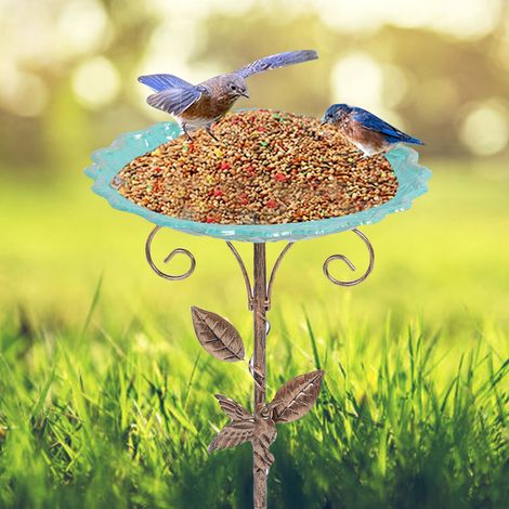 Casita para pájaros robusta de metal, de altura regulable y estilo vintage, para montar en un poste: decoración de jardín y alimento para pájaros. (1/5)