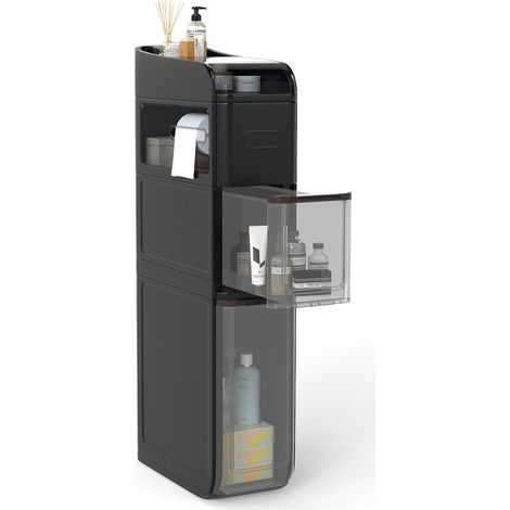 COSTWAY 4-Tier Bathroom Storage Cabinet 18 cm Narrow Floor Organizer-Black (1/5)