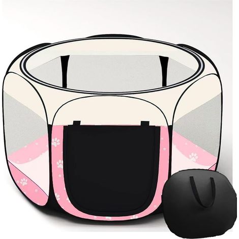 Parc Portable Pliable pour Animaux de Compagnie, Cage pour Chat, pour intérieur et extérieur, Tente pour Animaux de Compagnie et Chiot (Rose, M) (1/5)