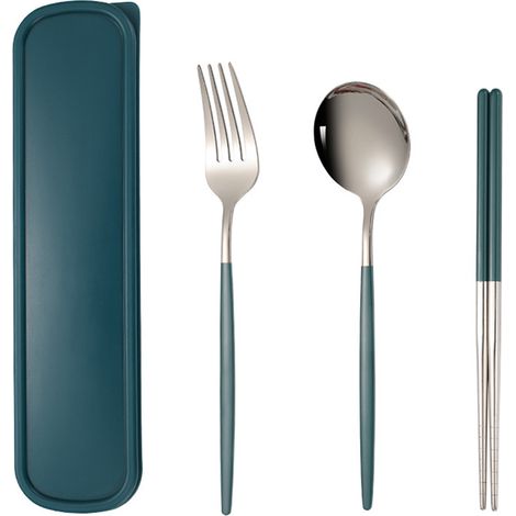 Set Couverts Voyage Camping Acier Inoxydable 18/10 - Fourchette Cuillère Baguettes - Boîte Portable - 3 Pièces (1/5)
