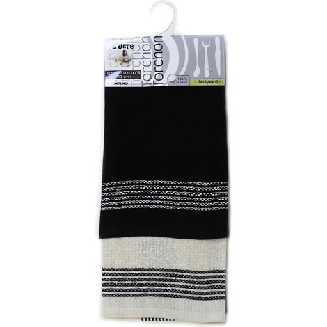 Lot de 2 torchons JACQUARD noir en coton
