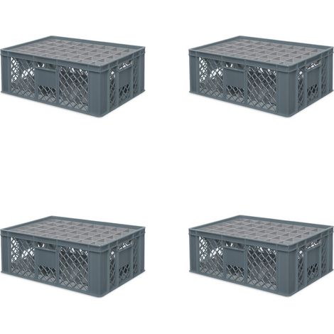 BRB 4x boîte en verre 600x400 mm 40 verres jusqu’à 205 mm de hauteur/diamètre 67 mm, gris
