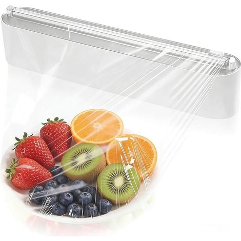 Dispensador de film transparente con cuchilla de acero inoxidable, magnético y adhesivo, sin necesidad de taladrar, para film transparente y papel de aluminio de hasta 31 cm, gris, organizador de coci