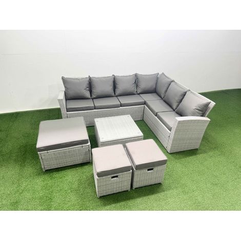 Fimous Garden Outdoor PE Rattan Furniture Set 9 Seater Rattan Garden Sofa Set with Square Coffee Table Light Grey Mixed (1/4)