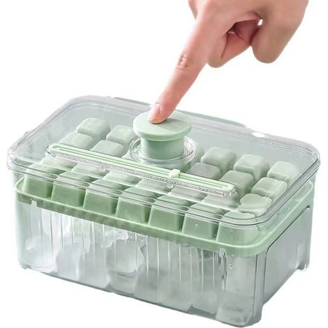 Moule à glaçons à pression, vert, 1 pièce, pour réfrigérateurs domestiques, avec couvercle, bac à glaçons, facile à démouler, en silicone. (1/5)