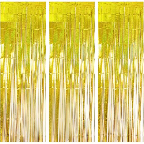 3 Pièces Rideau Anniversaire, Rideaux Métallique de Frange, Serpentins Métalliques de Franges en Aluminium, pour Décoration Fête, Noël Party, Mariage, Anniversaire, Toile de Fond, 1x 2.5m,Or (1/5)
