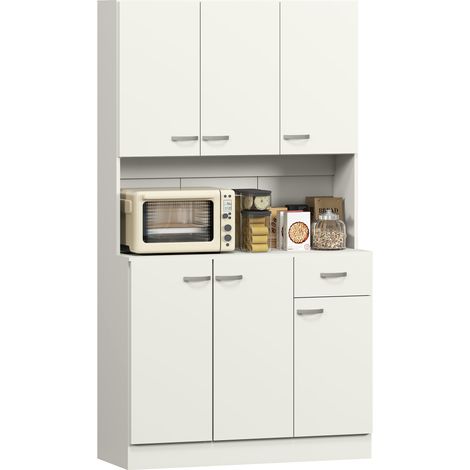 HOMCOM Freestanding Kitchen Cupboard, Storage Cabinet with Doors Cream White