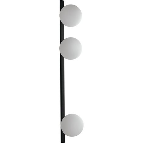 "Applique ENOIRE in metallo nero con tre diffusori in vetro bianco"