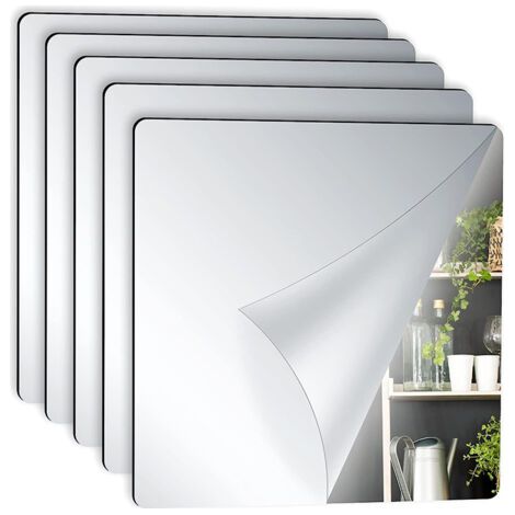 5 Pièces Miroir Mural Autocollant 20 X 20 cm, Feuilles de Miroir Flexibles Carreaux de Miroir Adhésifs pour Décoration Murale à Maison (1/5)