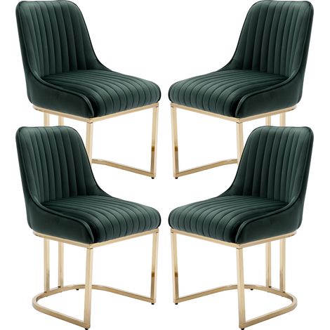 Wahson Esszimmerstühle 4er Set, Samt Stühle mit Lehne und goldenem Metallbein für Küche/Wohnzimmer, Grün
