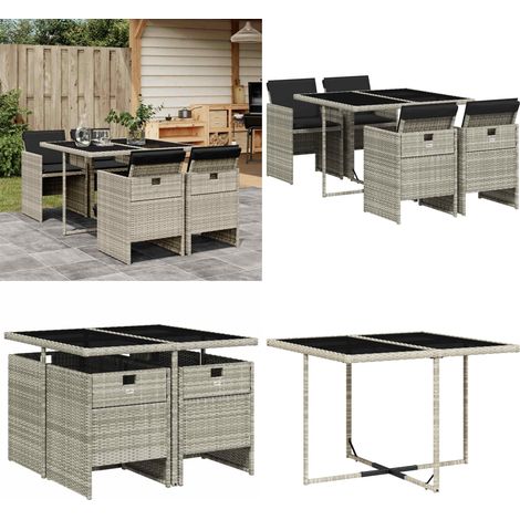 5-tlg. Garten-Essgruppe mit Kissen Hellgrau Poly Rattan - Gartentisch - Gartenmöbelset - Outdoor Möbel - Esstisch - Gartenstühle - Home & Living (1/5)