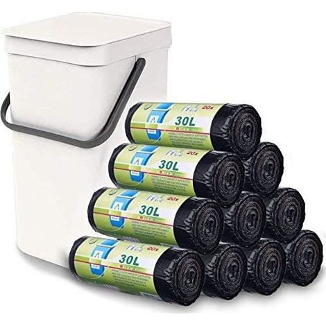 200 Pièces Sacs Poubelle 30 Litres Portable avec Cordon de Serrage - Sacs à Ordures Écologiques, Sacs Poubelle Résistants pour[346] (1/4)