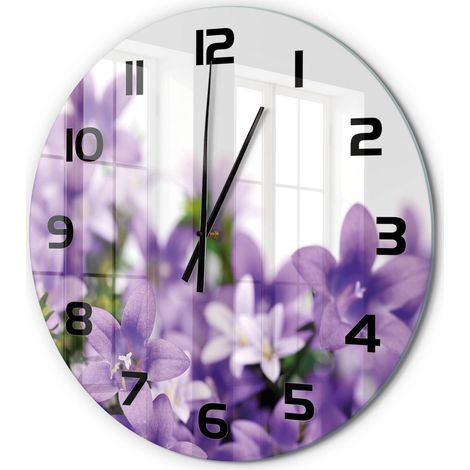 Horloge Murale Ronde à Quartz en Verre Trempé Silencieuse Sans Tic-Tac Cloches violettes fi 60 cm (1/5)
