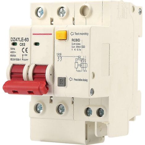 Disjoncteur différentiel DZ47LE-63 2P 63A, protection contre les fuites, interrupteur modulaire professionnel pour tableau électrique, dispositif de sécurité fiable, 1 pièce (1/5)