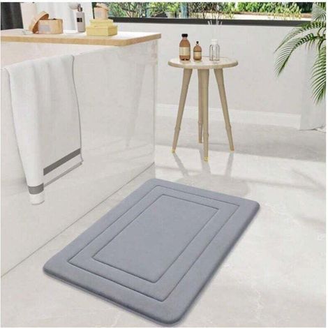 pair Tapis de bain en mousse à mémoire de forme, 40 x 60 cm, ultra doux et absorbant, lavable en machine, confortable pour le sol de la salle de bain, la baignoire et la douche, gris (1/4)