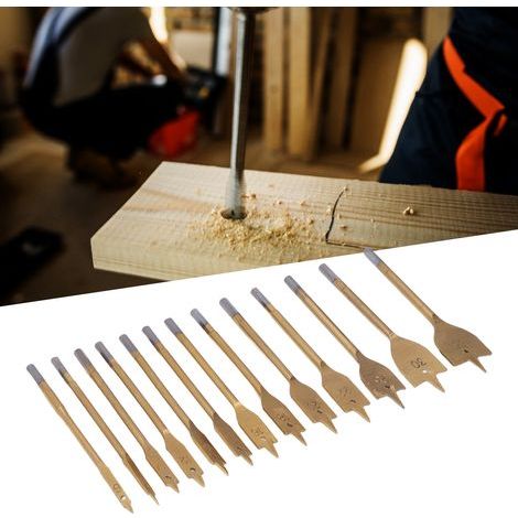 13-Piece Flat Carbon Steel Wood Drill Bits, 1/4 Inch Hex Shank, Pallet Drill Bit Set for Cutting Holes (1/5)