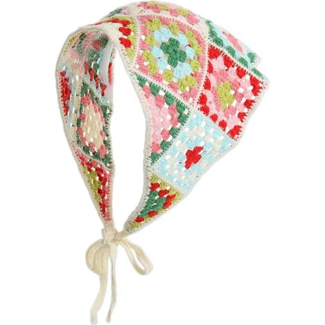 Foulard à fleurs en crochet - Bandeau bohème - Pour cheveux - Bandeau de printemps - Pour femme - Photo française (1/5)