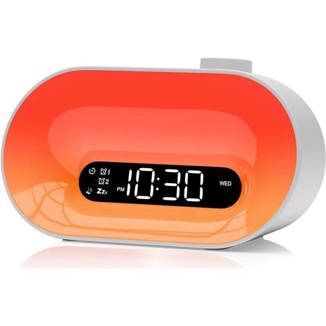 Reveil Lumineux Simulateur d'Aube, Réveil Matin avec 7 Sonneries, 30 Sons Apaisants, 2 Réveils, Snooze, Minuteur, 20 Niveaux de Luminosité Veilleuse Enfant, Lampe de Chevet pour Ado/Adulte (1/5)