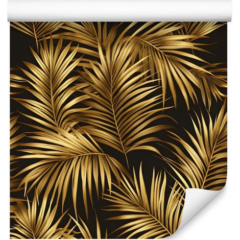 Papier peint Fleurs et Feuilles Ocre, Or, Noir et Marron 50x1000 cm (1/5)