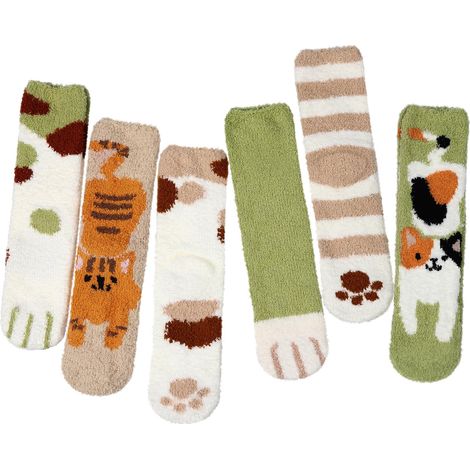 Lot de 6 paires de chaussettes-chaussons polaires pour femme, idéales pour l'hiver : ultra douces, confortables et moelleuses, ces chaussettes en microfibre antidérapantes vous offrent chaleur et conf (1/5)