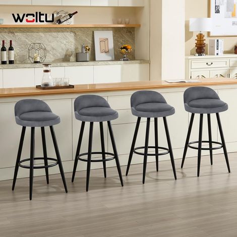WOLTU 4x Tall Bar Stool. Bar Chair with Backrest. Kitchen Stool. Breakfast Stool Dark Grey