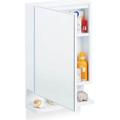 Blanc Armoire de Toilette 1 Porte Miroir 3Tablettes Prise Courant Meuble Mural Placard SDB, 55x35x12 cm, HLP 55 x 35 x 12 cm (1/5)