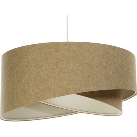 Suspension boho tissu crème ajustable ambiance chaleureuse - Ø 45 cm - H21 cm (1/5)