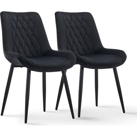 Dining Chairs 2x Vintage Velvet Upholstered Kitchen Chairs Reception Chairs with Backrest Balck (1/5)