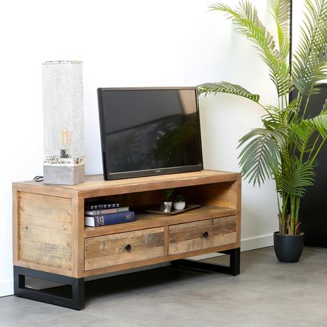 Meuble TV bois recyclé 2 tiroirs BRISBANE (1/5)