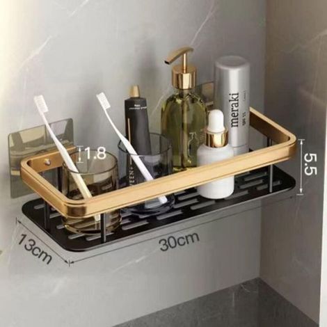 Étagère de douche sans perçage - - Space Aluminium - Antirouille - Or noir - 13×30×5.5 cm - Lot de 2 (1/4)