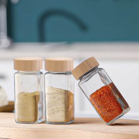 12Pcs Glass Spice Jars with Bamboo Lids (1/5)