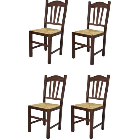 Tommychairs - Set 4 sedie modello Silvana per cucina bar e sala da pranzo, robusta struttura in legno di faggio color noce scuro e seduta in paglia