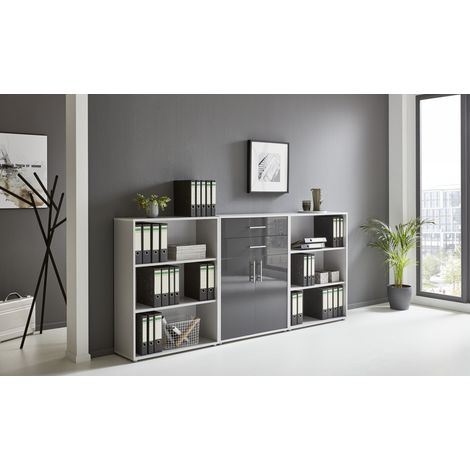 BMG Möbel Regalwand/Schrankwand, Office Edition Set 14, grau/ anthrazit hochglanz