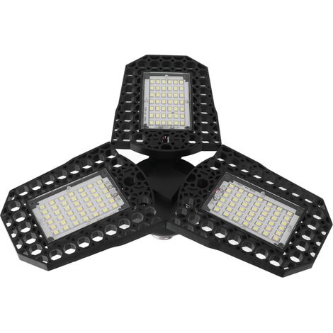 Plafonnier LED E27 60W à trois volets pliables, idéal pour les travaux miniers, les garages, les entrepôts et les usines (85-265V). (1/5)
