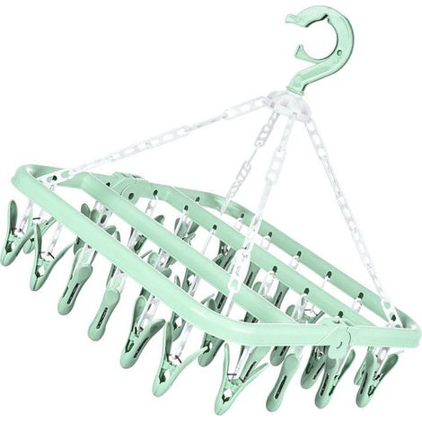 Étendoir à linge pliable à 32 pinces, rotation à 360°, avec système de verrouillage coupe-vent, vert C0NCN (1/4)
