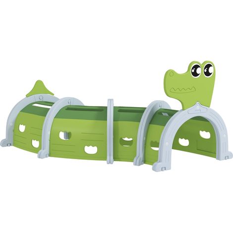 Krabbeltunnel für Kinder, Spieltunnel 194 cm, in Cartoon-Krokodil, Tunnel Kinder, für Kinder 3-6 Jahre, Kunststoff, Indoor Outdoor, Grün