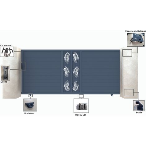 Portail aluminium coulissant C08 Gris 7016 - Largeur entre piliers 4030mm - Hauteur 1800mm (1/2)